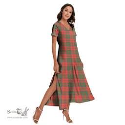 ScotsTee Shop Scottish Grant Ancient Clan Tartan Womens Fitted V-neck Side Slit Maxi Dress