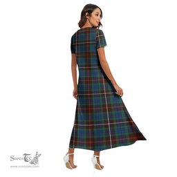 ScotsTee Shop Scottish Fraser Hunting Ancient Clan Crest Tartan Womens Fitted V-neck Side Slit Maxi Dress