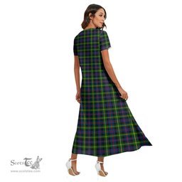 ScotsTee Shop Scottish Farquharson Modern Clan Tartan Womens Fitted V-neck Side Slit Maxi Dress
