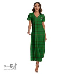 ScotsTee Shop Scottish Don _Tribe of Mar Clan Crest Tartan Womens Fitted V-neck Side Slit Maxi Dress
