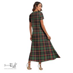 ScotsTee Shop Scottish Cumming Hunting Ancient Clan Crest Tartan Womens Fitted V-neck Side Slit Maxi Dress