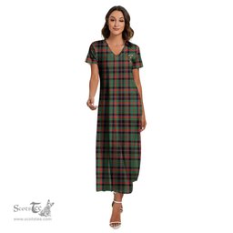 ScotsTee Shop Scottish Cumming Hunting Ancient Clan Crest Tartan Womens Fitted V-neck Side Slit Maxi Dress
