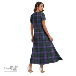 ScotsTee Shop Scottish Guthrie Modern Clan Crest Tartan Womens Fitted V-neck Side Slit Maxi Dress