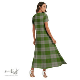 ScotsTee Shop Scottish Cunningham Dress Green Dancers Clan Tartan Womens Fitted V-neck Side Slit Maxi Dress