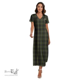 ScotsTee Shop Scottish Davidson Tulloch Dress Clan Crest Tartan Womens Fitted V-neck Side Slit Maxi Dress