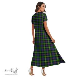 ScotsTee Shop Scottish Farquharson Modern Clan Crest Tartan Womens Fitted V-neck Side Slit Maxi Dress