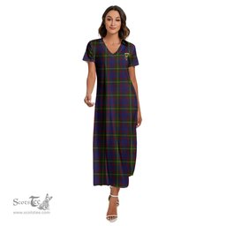 ScotsTee Shop Scottish Durie Clan Crest Tartan Womens Fitted V-neck Side Slit Maxi Dress