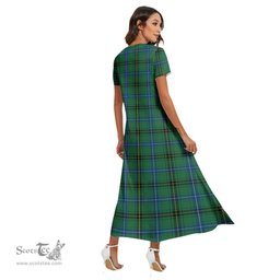 ScotsTee Shop Scottish Henderson Ancient Clan Tartan Womens Fitted V-neck Side Slit Maxi Dress