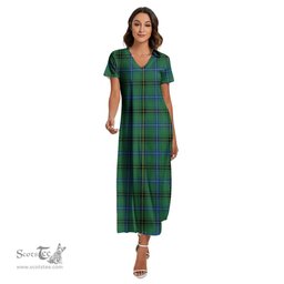 ScotsTee Shop Scottish Henderson Ancient Clan Tartan Womens Fitted V-neck Side Slit Maxi Dress