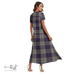 ScotsTee Shop Scottish Cunningham Dress Blue Dancers Clan Crest Tartan Womens Fitted V-neck Side Slit Maxi Dress