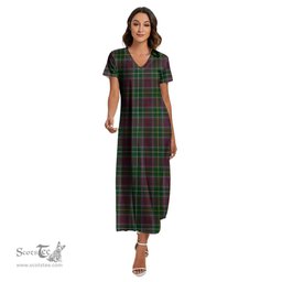 ScotsTee Shop Scottish Crosbie Clan Tartan Womens Fitted V-neck Side Slit Maxi Dress