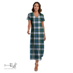 ScotsTee Shop Scottish Campbell Dress Clan Tartan Womens Fitted V-neck Side Slit Maxi Dress