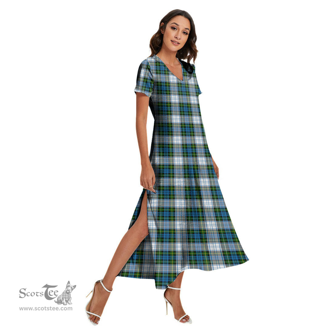ScotsTee Shop Scottish Campbell Dress Clan Tartan Womens Fitted V-neck Side Slit Maxi Dress