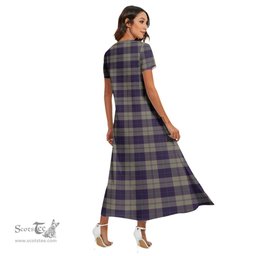 ScotsTee Shop Scottish Cunningham Dress Blue Dancers Clan Tartan Womens Fitted V-neck Side Slit Maxi Dress