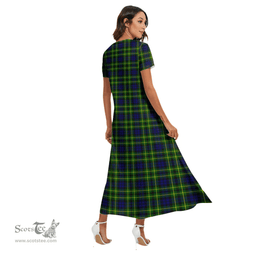 ScotsTee Shop Scottish Campbell of Breadalbane Modern Clan Crest Tartan Womens Fitted V-neck Side Slit Maxi Dress