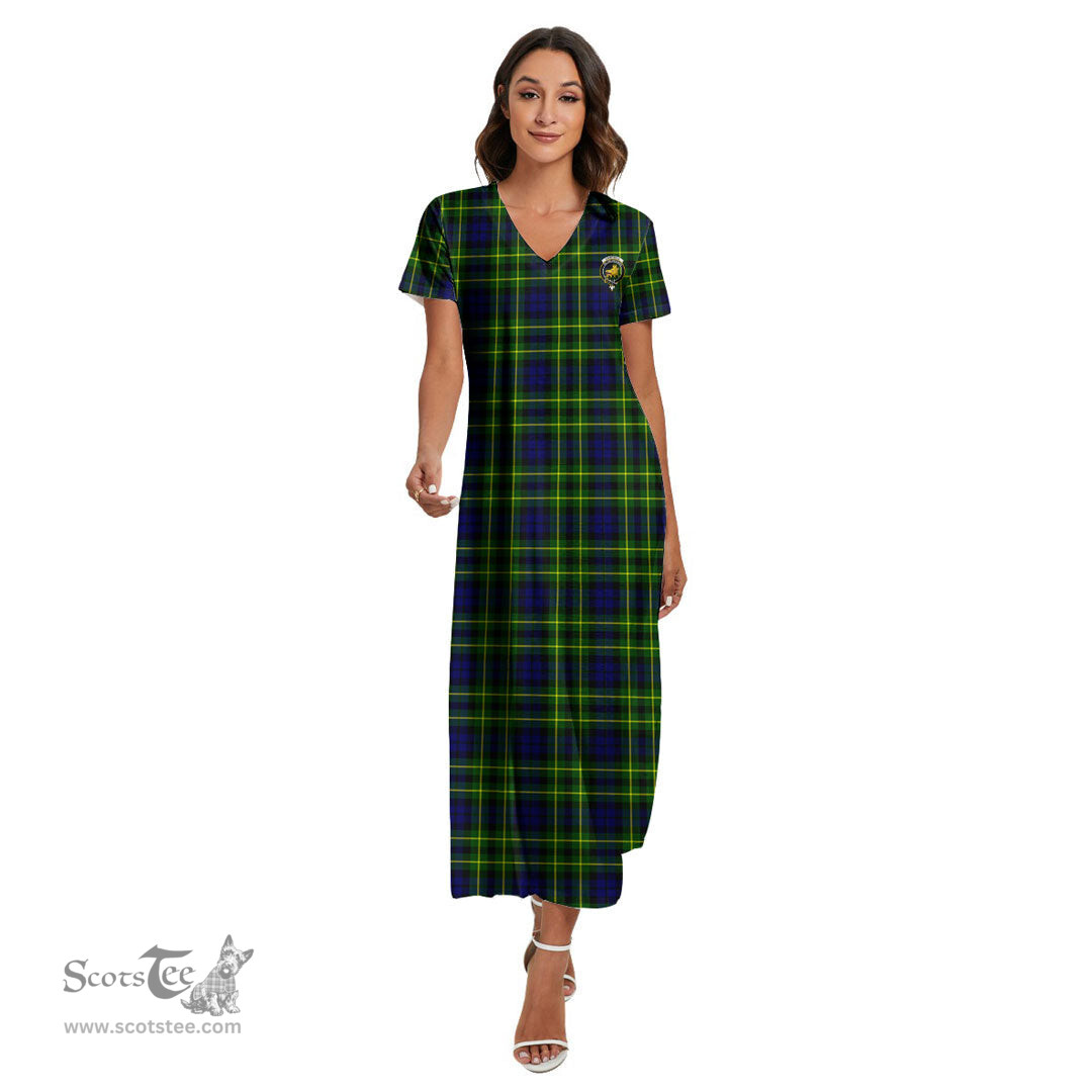 ScotsTee Shop Scottish Campbell of Breadalbane Modern Clan Crest Tartan Womens Fitted V-neck Side Slit Maxi Dress