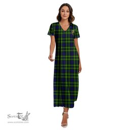 ScotsTee Shop Scottish Campbell of Breadalbane Modern Clan Crest Tartan Womens Fitted V-neck Side Slit Maxi Dress