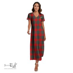 ScotsTee Shop Scottish Cumming Modern Clan Crest Tartan Womens Fitted V-neck Side Slit Maxi Dress