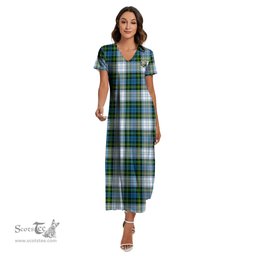 ScotsTee Shop Scottish Campbell Dress Clan Crest Tartan Womens Fitted V-neck Side Slit Maxi Dress
