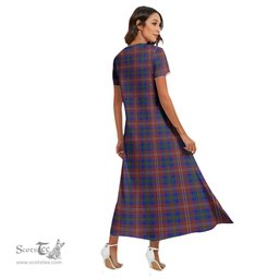 ScotsTee Shop Scottish Chisholm Hunting Modern Clan Tartan Womens Fitted V-neck Side Slit Maxi Dress