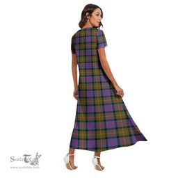ScotsTee Shop Scottish Carnegie Ancient Clan Crest Tartan Womens Fitted V-neck Side Slit Maxi Dress