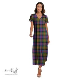 ScotsTee Shop Scottish Carnegie Ancient Clan Crest Tartan Womens Fitted V-neck Side Slit Maxi Dress