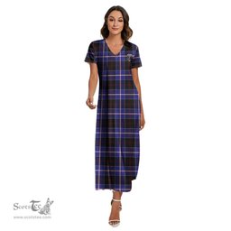 ScotsTee Shop Scottish Dunlop Modern Clan Crest Tartan Womens Fitted V-neck Side Slit Maxi Dress