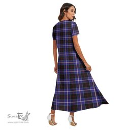 ScotsTee Shop Scottish Dunlop Modern Clan Tartan Womens Fitted V-neck Side Slit Maxi Dress