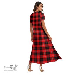 ScotsTee Shop Scottish Cunningham Modern Clan Crest Tartan Womens Fitted V-neck Side Slit Maxi Dress