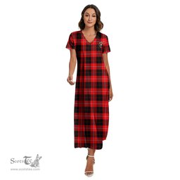ScotsTee Shop Scottish Cunningham Modern Clan Crest Tartan Womens Fitted V-neck Side Slit Maxi Dress