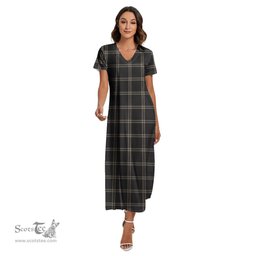 ScotsTee Shop Scottish Eternity Clan Tartan Womens Fitted V-neck Side Slit Maxi Dress