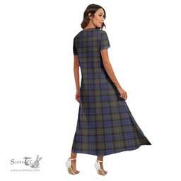 ScotsTee Shop Scottish Fletcher of Dunans Clan Tartan Womens Fitted V-neck Side Slit Maxi Dress