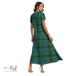 ScotsTee Shop Scottish Henderson Ancient Clan Crest Tartan Womens Fitted V-neck Side Slit Maxi Dress