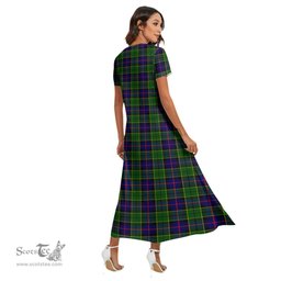 ScotsTee Shop Scottish Forsyth Modern Clan Tartan Womens Fitted V-neck Side Slit Maxi Dress