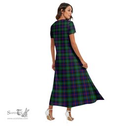 ScotsTee Shop Scottish Campbell of Cawdor Modern Clan Crest Tartan Womens Fitted V-neck Side Slit Maxi Dress