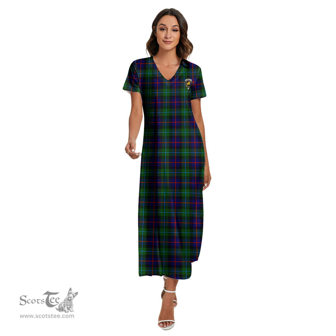 ScotsTee Shop Scottish Campbell of Cawdor Modern Clan Crest Tartan Womens Fitted V-neck Side Slit Maxi Dress