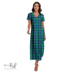 ScotsTee Shop Scottish Flower Of Scotland Clan Tartan Womens Fitted V-neck Side Slit Maxi Dress