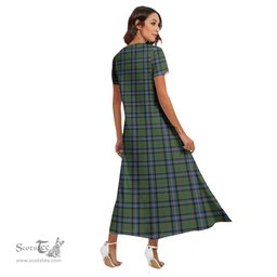 ScotsTee Shop Scottish Cochrane Ancient Clan Tartan Womens Fitted V-neck Side Slit Maxi Dress