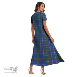 ScotsTee Shop Scottish Edmonstone Clan Tartan Womens Fitted V-neck Side Slit Maxi Dress
