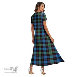 ScotsTee Shop Scottish Guthrie Ancient Clan Tartan Womens Fitted V-neck Side Slit Maxi Dress