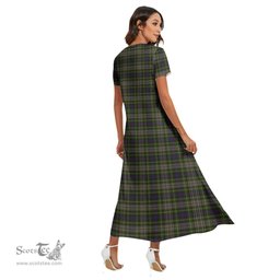 ScotsTee Shop Scottish Davidson Tulloch Dress Clan Tartan Womens Fitted V-neck Side Slit Maxi Dress
