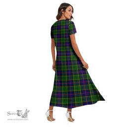 ScotsTee Shop Scottish Forsyth Modern Clan Crest Tartan Womens Fitted V-neck Side Slit Maxi Dress