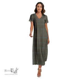 ScotsTee Shop Scottish Haig Check Clan Tartan Womens Fitted V-neck Side Slit Maxi Dress