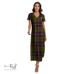 ScotsTee Shop Scottish Cochrane Modern Clan Crest Tartan Womens Fitted V-neck Side Slit Maxi Dress