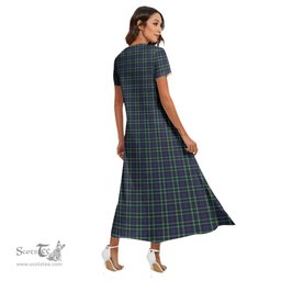 ScotsTee Shop Scottish Graham of Montrose Modern Clan Tartan Womens Fitted V-neck Side Slit Maxi Dress
