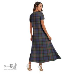 ScotsTee Shop Scottish Fletcher of Dunans Clan Crest Tartan Womens Fitted V-neck Side Slit Maxi Dress