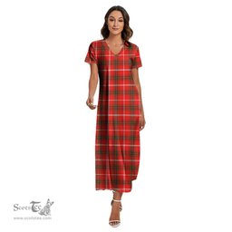ScotsTee Shop Scottish Duke of Rothesay Modern Clan Tartan Womens Fitted V-neck Side Slit Maxi Dress