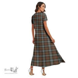 ScotsTee Shop Scottish Fergusson Weathered Clan Tartan Womens Fitted V-neck Side Slit Maxi Dress