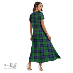 ScotsTee Shop Scottish Graham of Menteith Modern Clan Tartan Womens Fitted V-neck Side Slit Maxi Dress