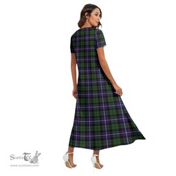 ScotsTee Shop Scottish Galbraith Modern Clan Crest Tartan Womens Fitted V-neck Side Slit Maxi Dress